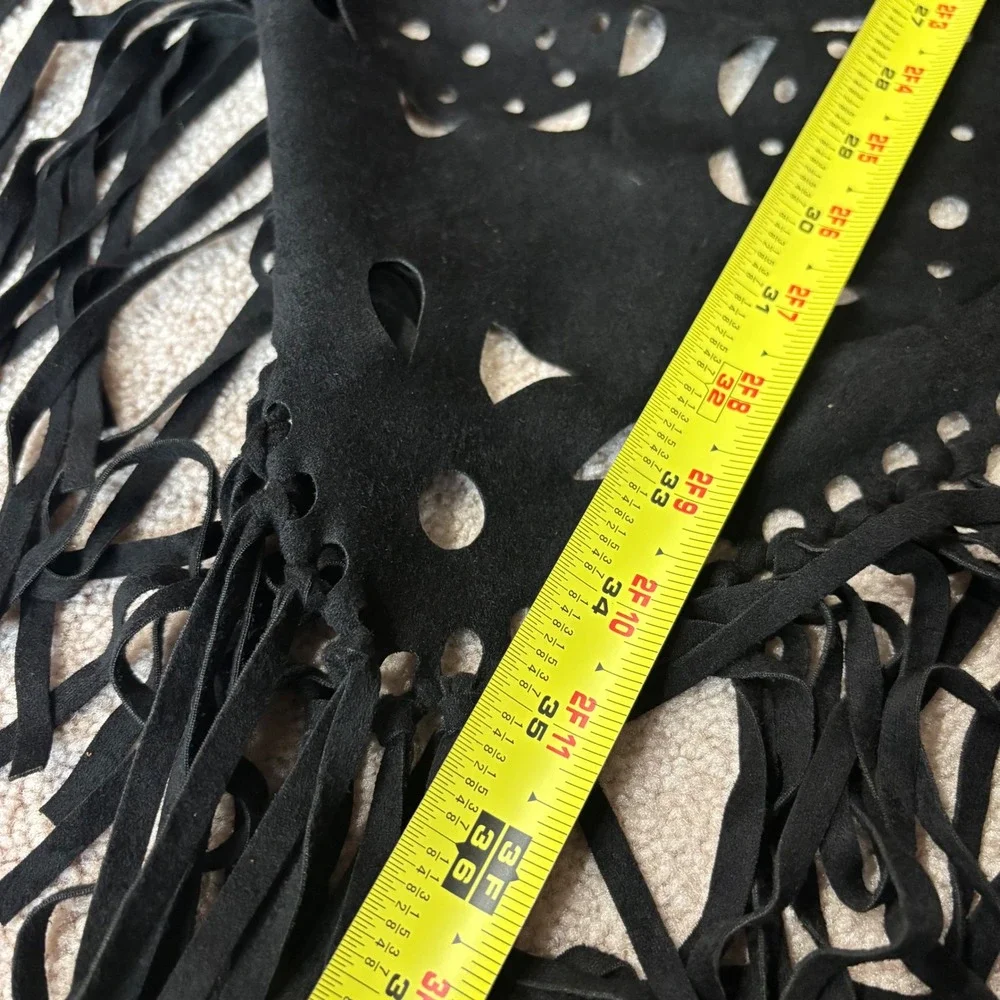 Steve Madden Black Faux Suede Fringe Wrap Shawl Boho Western Cowgirl Concert